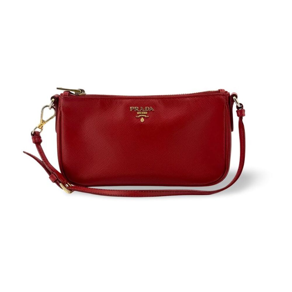 Prada Zip Saffiano Leather Red Leather Shoulder Bag Bag